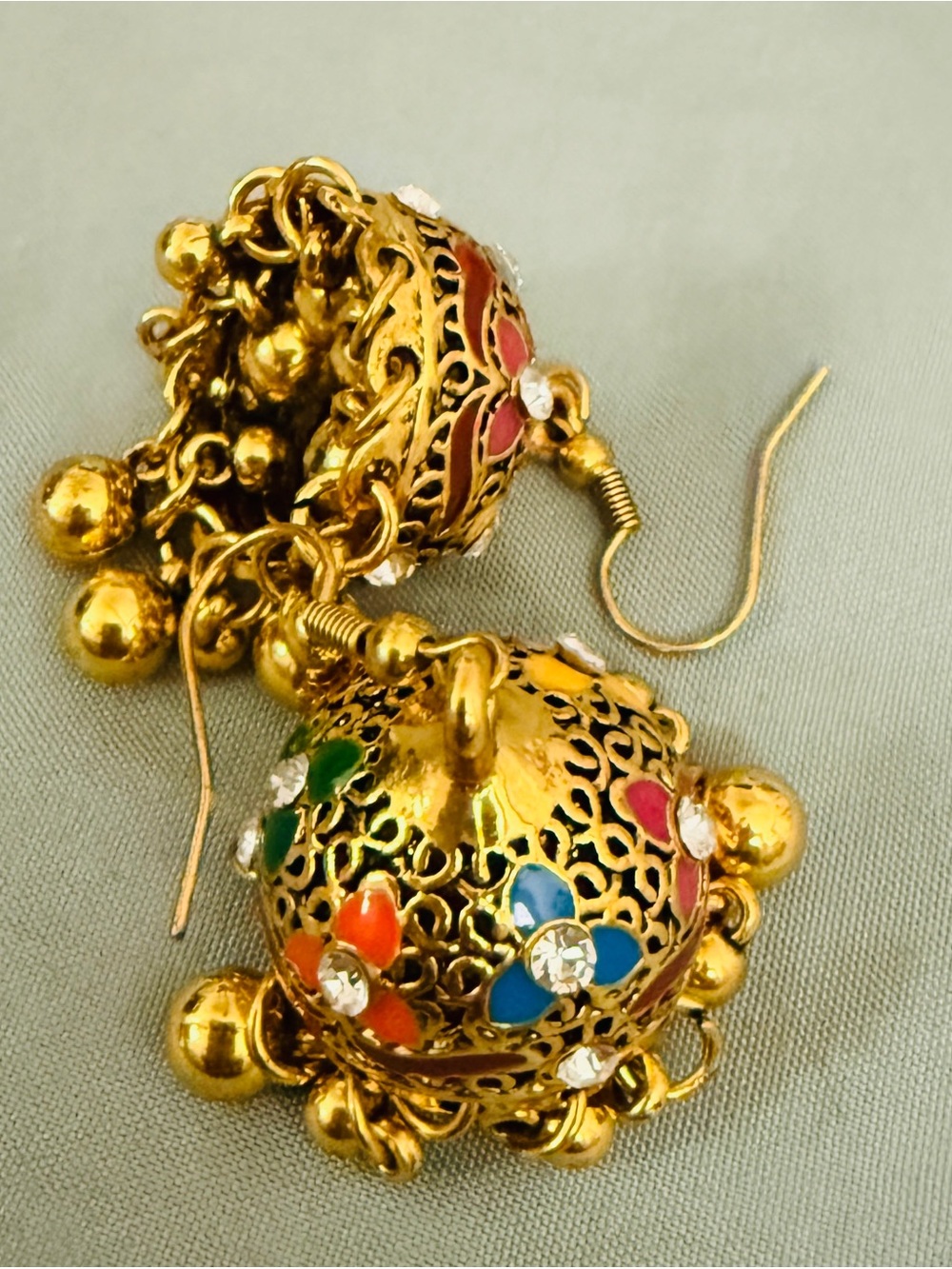 Gold Multicolor Floral Jhumka Earrings - Women Jewelry